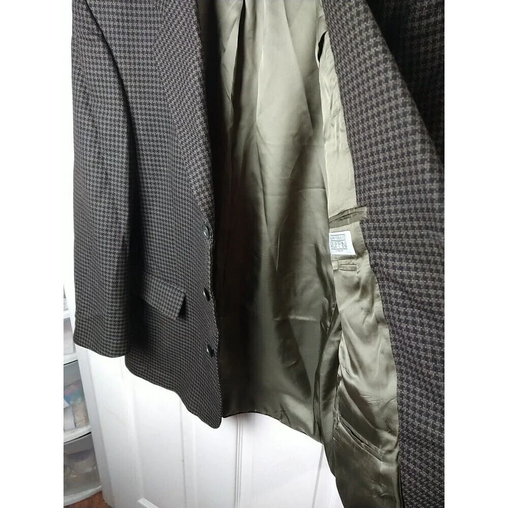 Miltons Vintage Three Button Collared Pocket Brown Gingham Suit Jacket Size 42S
